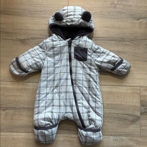 Wonder Nation Unisex Gray Plaid Plush Snowsuit Size 0-3 M